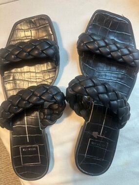 Dolce Vita Black Braided Leather Slide Sandals
